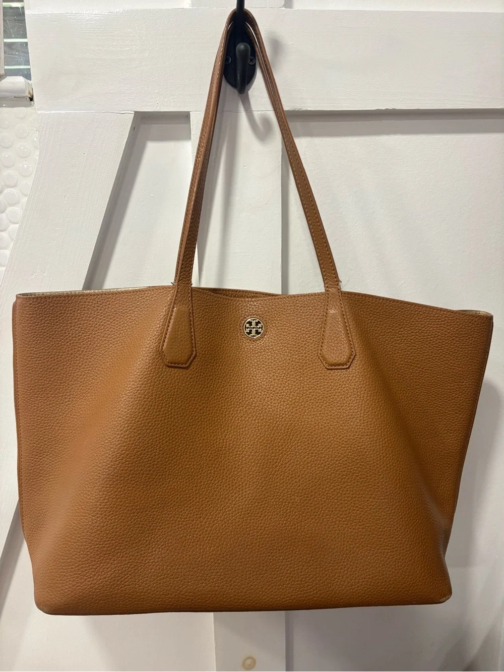 Tory Burch Pebbled Leather Tote in Cognac
